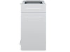 Front profile of the Broil King 802300 stainless steel outdoor island cabinet featuring a slim top drawer and large storage door with sleek handles.