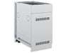 Broil King 802700 stainless steel tank side burner cabinet base angled exterior view showing ventilation grilles and leveling feet.