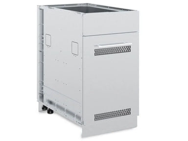 Broil King 802700 stainless steel tank side burner cabinet base angled exterior view showing ventilation grilles and leveling feet.