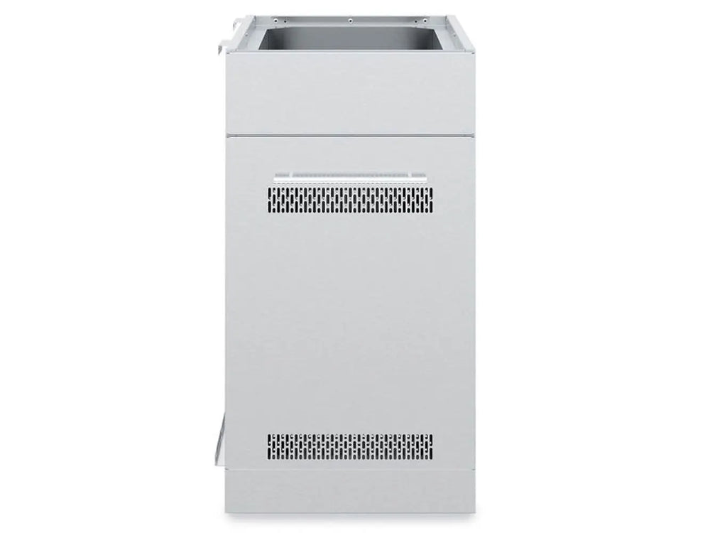 Front profile of Broil King 802700 cabinet base featuring dual-ventilation slots and a modern stainless steel handle.