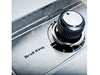 Close-up of the Broil King Imperial S100 control knob and etched logo on the premium stainless steel bezel.