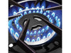 Detailed view of the ignited blue flames on the high-output Broil King Imperial S100 burner.
