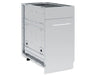 Side perspective of the closed Broil King 802800 waste organizer cabinet showing the durable stainless steel construction and pre-drilled mounting holes for easy installation.