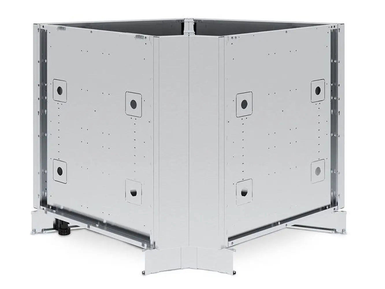 Broil King 803900 Stainless Steel 90-Degree Corner Cabinet base for modular outdoor kitchens featuring premium 304 grade stainless steel and adjustable leveling feet.