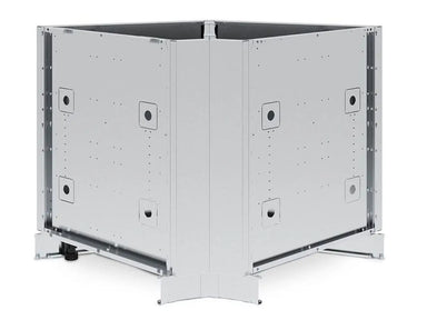 Broil King 803900 Stainless Steel 90-Degree Corner Cabinet base for modular outdoor kitchens featuring premium 304 grade stainless steel and adjustable leveling feet.