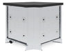 Broil King 803900 45-degree x 2 modular outdoor kitchen corner cabinet shown with a black countertop for L-shaped patio grill island layouts.