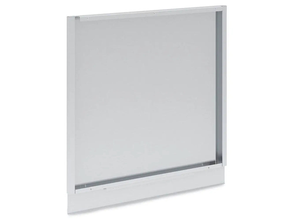 Angled perspective of the Broil King 804060 stainless steel rear panel, showing the mounting flanges and durable construction for outdoor kitchen islands.
