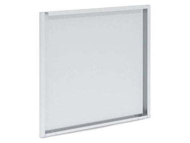 Angled perspective of the Broil King 805060 4-burner rear panel showing side mounting flanges and silver finish.