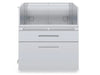Front view of the Broil King 805600 4-Burner Stainless Steel Cabinet Storage Base featuring two closed drawers and a sleek outdoor kitchen design.