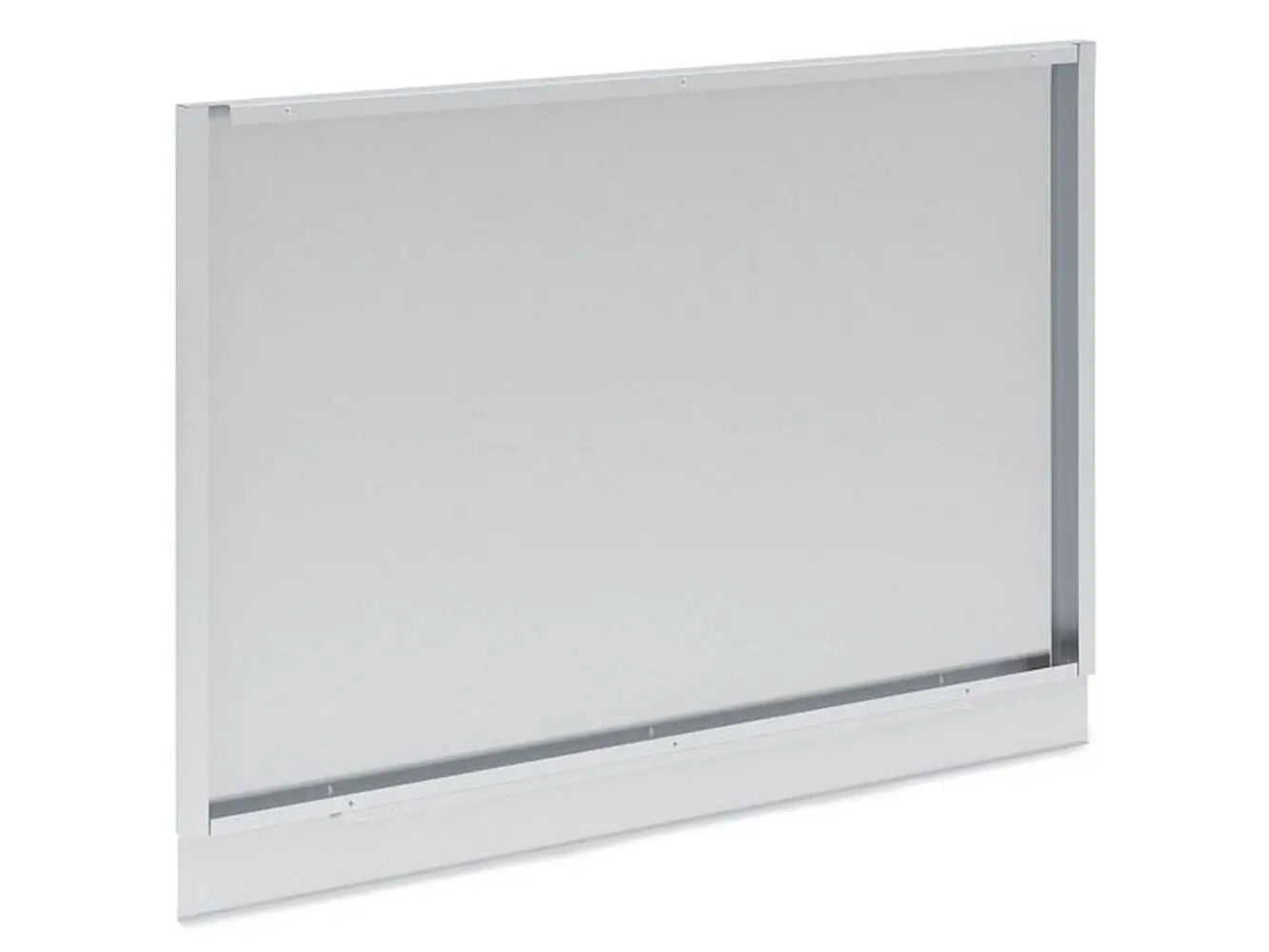 Side perspective of Broil King 807060 rear panel finish showing the lower kick plate extension for 6-burner BBQ models.