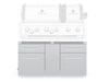 Broil King 807600 6-burner stainless steel cabinet storage base shown with a compatible built-in grill head for an outdoor kitchen setup.