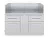 Front-facing view of the Broil King 807600 6-burner outdoor kitchen cabinet storage base with heavy-duty stainless steel construction and ventilation details.