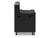 Broil King 815210 Baron 4 burner cabinet base side view with black panels, rear shelf, and adjustable feet.
