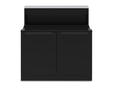 Broil King 816210 Baron 5 burner cabinet base front view with black double-door storage and rear shelf.