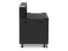 Broil King 816210 Baron 5 burner cabinet base side view with black panels, rear shelf, and adjustable feet.