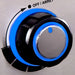 Close-up of blue illuminated control knob on Broil King Regal S 420 Pro stainless gas grill