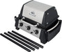 Broil King Porta-Chef 320 portable gas grill with detached stand legs displayed beside the grill body, showing modular portable assembly components.