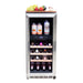 Summerset RFR-15WD 15-inch dual zone outdoor wine cooler with stainless steel door, bottles, and cans.