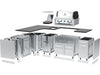 Exploded view diagram showing the modular stainless steel cabinet components and countertop of a Broil King Imperial grill island.