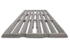Close-up low-angle view of heavy-duty professional-grade cast stainless steel cooking grates for a Broil King Imperial grill.