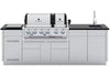 Fully assembled Broil King Imperial S 690iE Grill Island featuring a side burner, sink, and stainless steel cabinetry.