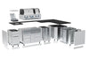 Exploded view diagram showing the modular components and assembly of a Broil King Imperial S 690iG stainless steel outdoor kitchen island.