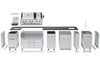 Exploded view of the modular assembly components for the Broil King Imperial S 690iH outdoor kitchen island, showing cabinets, refrigerator, and grill head.