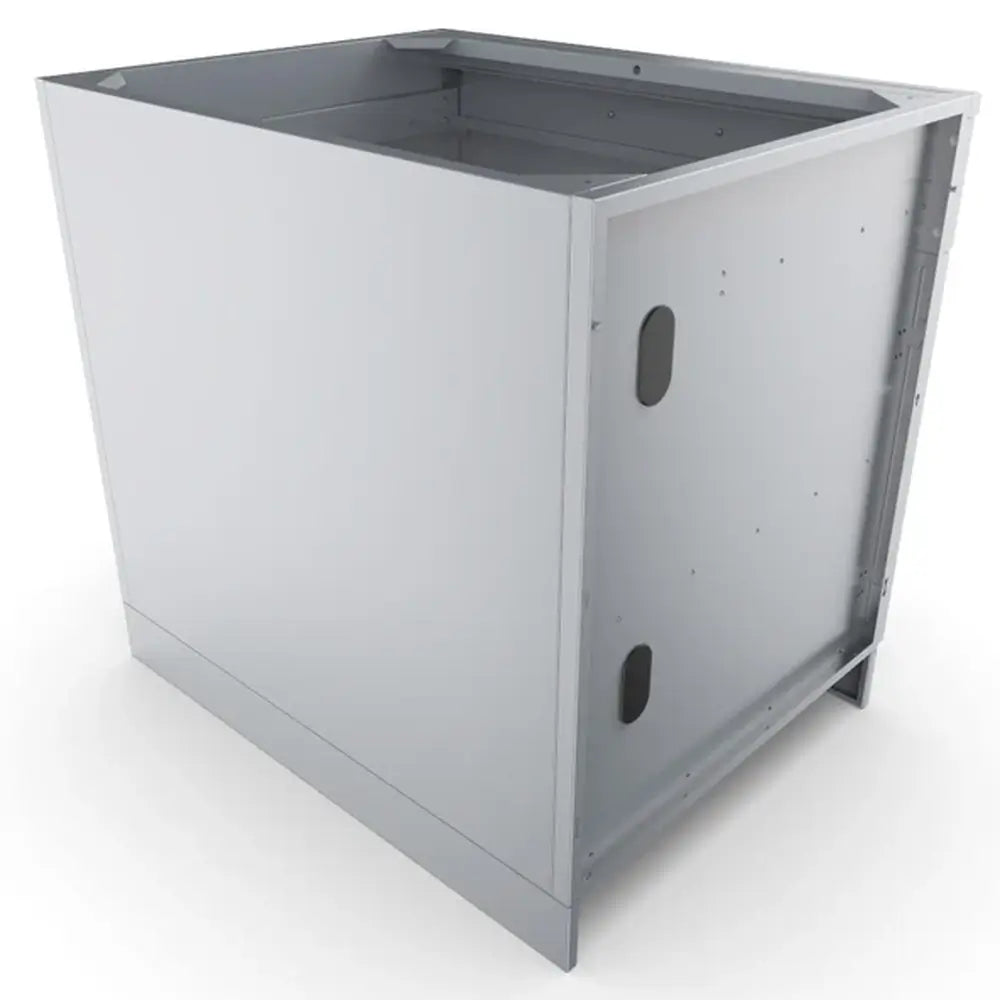 Side and rear view of Sunstone SBC36CDD cabinet showing side knockouts for electrical and plumbing lines.