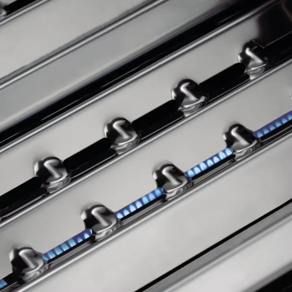 Broil King Regal S520 stainless steel gas burners, close-up