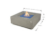 Dimensions for Elementi Plus Capertee fire table: 152cm length, 91cm width, 35cm height.