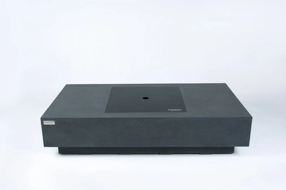Elementi Plus Cannes dark gray fire table with burner cover lid closed.