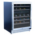 Summerset RFR-24WD 24" dual zone outdoor wine cooler with stainless steel trim, full of bottles.