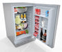 Sunstone SAPFR21PRO outdoor stainless refrigerator open view with shelves and door storage, 21-inch 304 SS beverage and food fridge.
