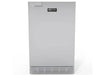Front view of Sunstone SAPFR21PRO 21-inch outdoor refrigerator in 304 stainless steel with vented base, undercounter fridge.