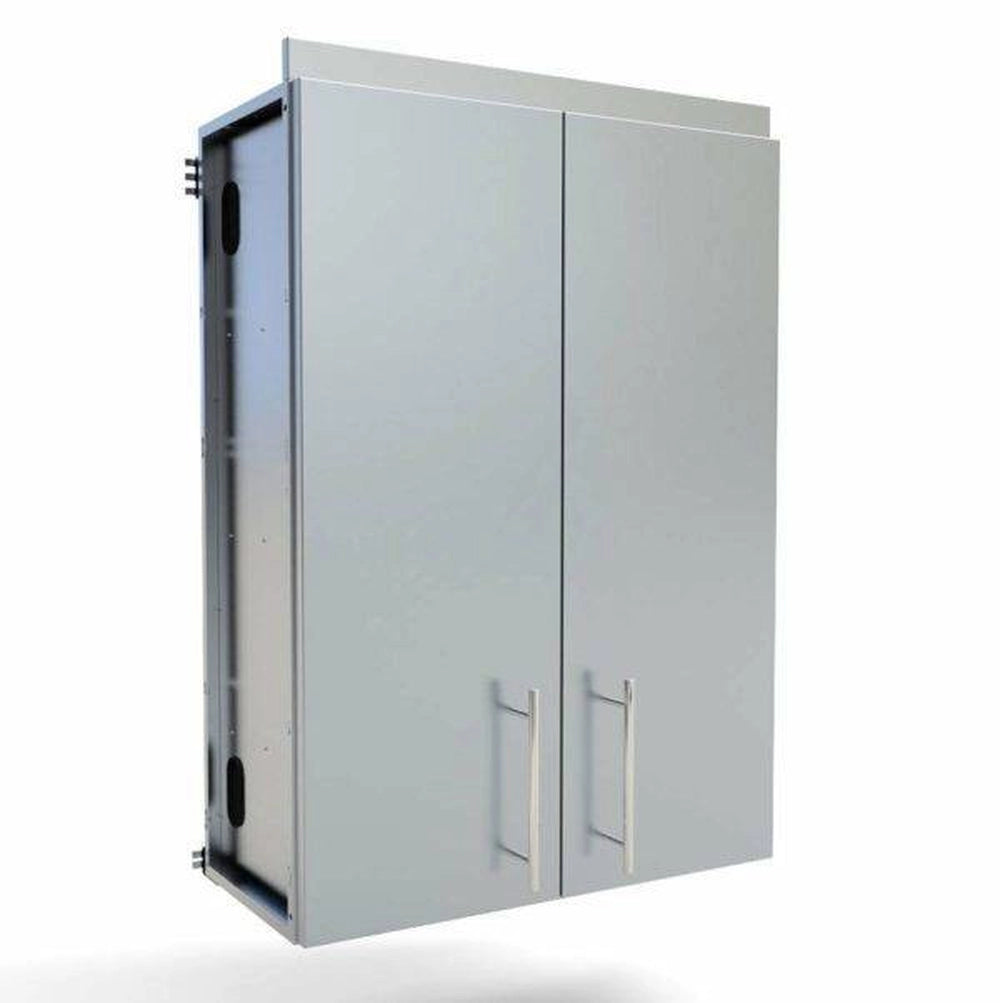 Profile view of Sunstone SWC30FDD double door outdoor wall cabinet showcasing the slim-line depth and weather-resistant finish.
