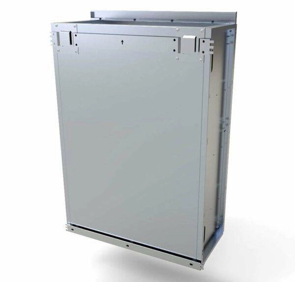 Sunstone SWC30FDD 30-inch outdoor kitchen wall cabinet rear view showing stainless steel construction and mounting flange.