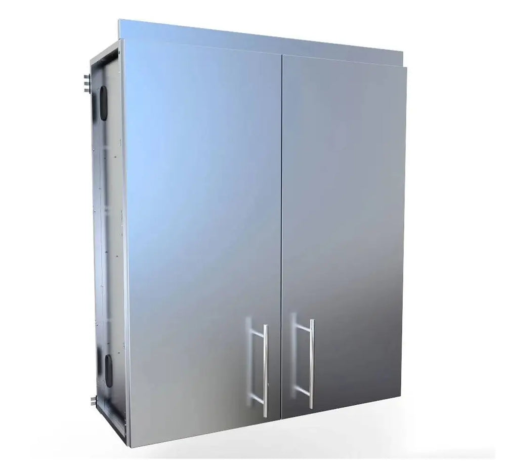 Sunstone SWC36FDD 36-inch outdoor kitchen wall cabinet in professional grade stainless steel with double doors.