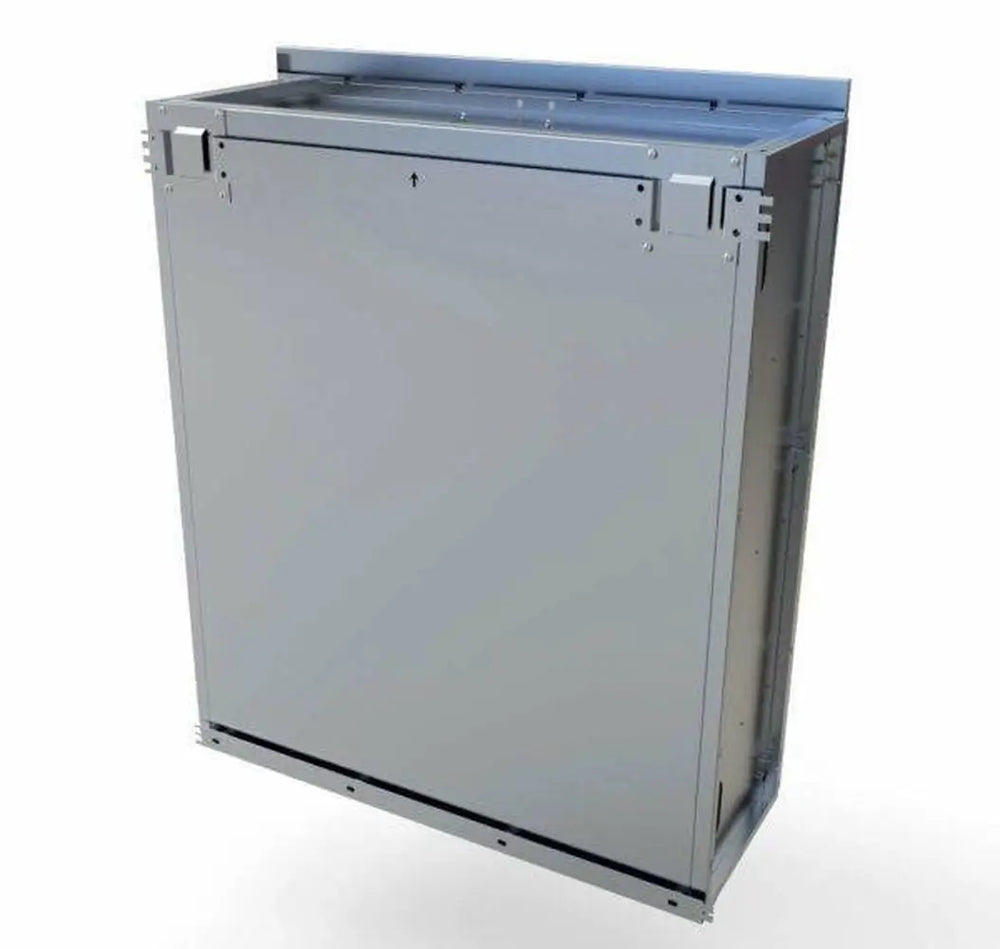 Rear installation view of Sunstone SWC36FDD 36-inch wall cabinet showing the heavy-duty mounting frame and sealed back panel.