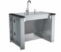 Sunstone ADA44BC outdoor kitchen sink cabinet with installed faucet and soap dispenser on a black granite countertop.