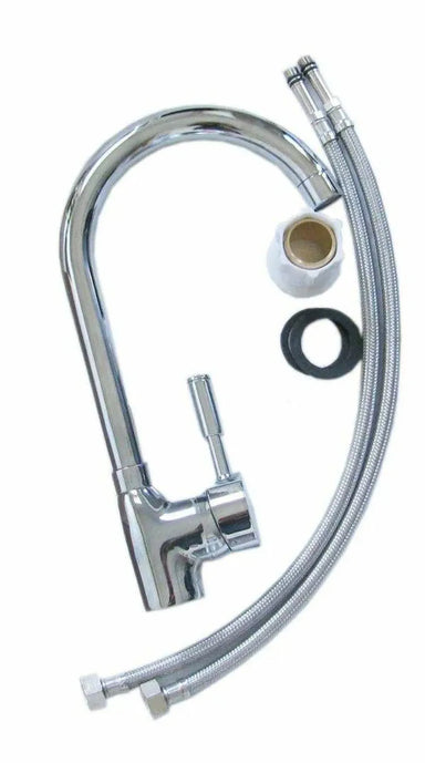 Sunstone P-FHC polished chrome hot/cold faucet kit with braided supply lines, mounting nut and gasket, 1.7 GPM outdoor sink faucet.