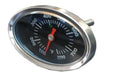 Sunstone P-TMeter grill hood temperature gauge (800°F), round stainless dial thermometer with black face and red needle, shown on white background.