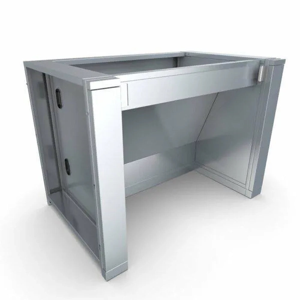 Empty Sunstone ADA44BC 44-inch stainless steel ADA compliant combo sink base cabinet frame showing open knee clearance.