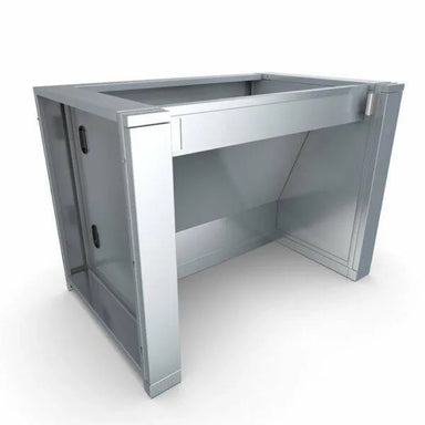 Empty Sunstone ADA44BC 44-inch stainless steel ADA compliant combo sink base cabinet frame showing open knee clearance.
