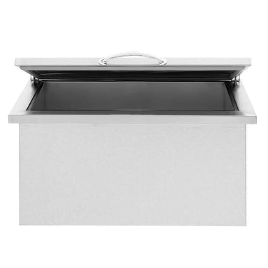Summerset IC-28 28" drop-in outdoor cooler with the stainless steel lid partially raised, showing well.