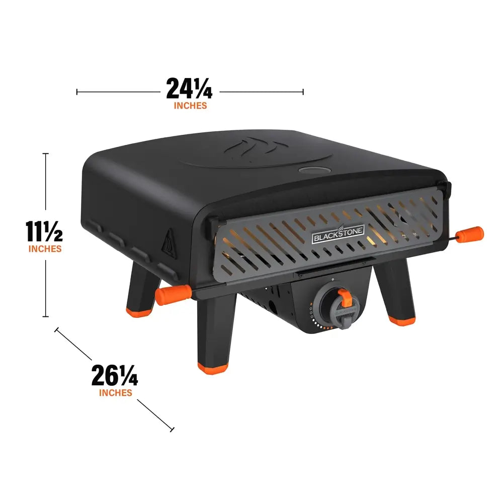 Leggero Pro gas pizza oven size diagram with measurements 26.25” wide by 24.25” deep and 11.5” tall