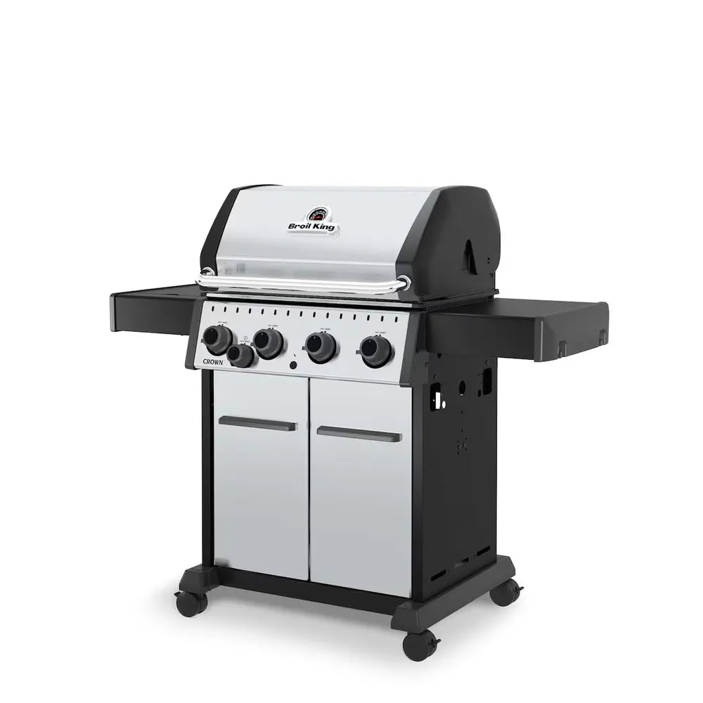 Broil King Crown S 440 grill with side burner, angled view