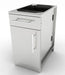 Right-side perspective of the Sunstone 18" stainless steel cabinet without a countertop, displaying the side utility holes and sleek flush-mount design.