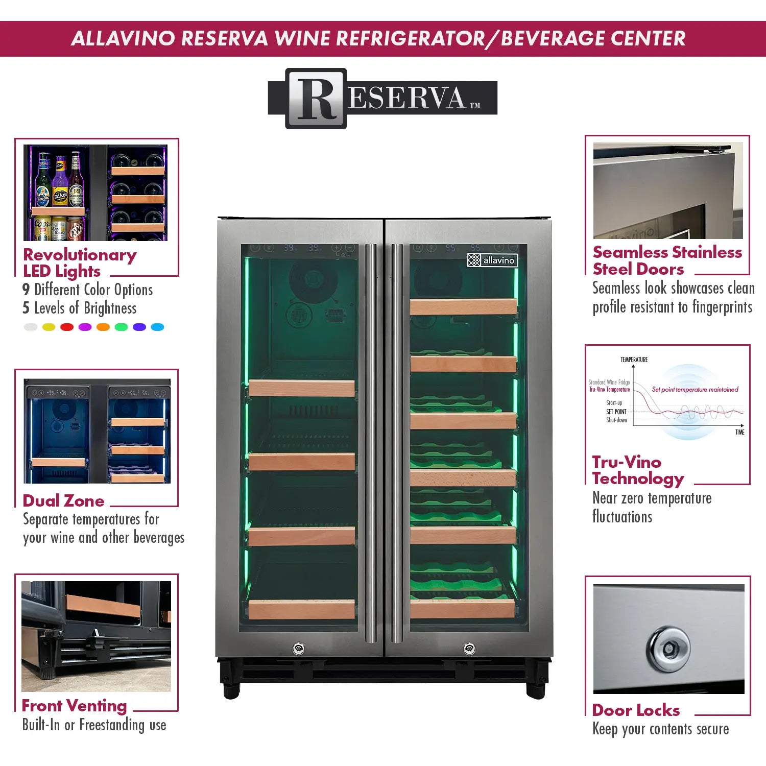 Allavino Reserva Series Model VSBCW34FD 24" Wide Wine Refrigerator and Beverage Center