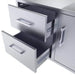 Close-up of Sunstone BA-DDC36 stainless outdoor kitchen cabinet with two pull-out drawers on smooth sliding tracks.
