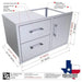 Sunstone BA-DDC36 36-inch drawer and door combo diagram showing dimensions, soft-close tracks, handles, and hinged door swing.